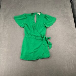 Monteau Los Angeles Green Wrap Front Romper Flutter Sleeve Skort Small
